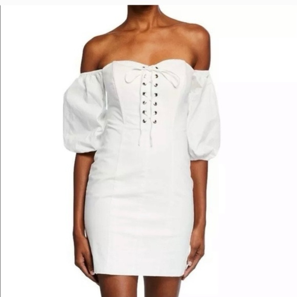 Astr Strapless White Dress with Lace-Up Front